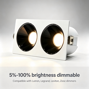 ไฟดาวน์ไลท์ LED แบบฝังสองหัว ตัวเรือนอะลูมิเนียมหล่อขึ้นรูป, สปอตไลท์ติดเพดานปรับความสว่างได้ 5%-100%, ใช้ร่วมกับลูตรอน เลแกรนด์ได้ - Product Image 5