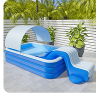 Piscine gonflable en PVC avec toboggan pour enfants, grande piscine extérieure épaissie avec parasol, protection solaire sécurisée pour bébés