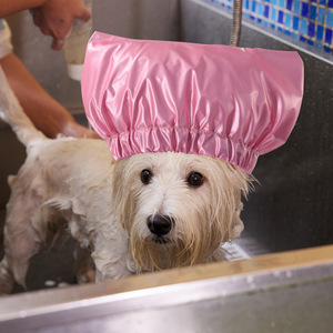 Pet Shower Cap For Dog Waterproof Head Cover Bath Hat Small Size Polyester Material - Product Image 1