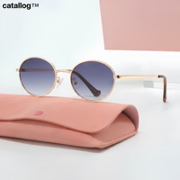 Lunettes de soleil ovales de luxe unisexes, monture en métal rose doré, verres miroir dégradés roses, protection UV400, collection 2024, style mignon et tendance JT