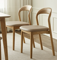 Chaise de salle à manger en bois massif naturel, coussin en PU bleu marine, design moderne et simple, pour usage domestique ou en restaurant