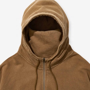 Fornitore di abbigliamento personalizzato 500gsm pesi massimi Vintage acido 100% cotone mezza faccia maschera con cappuccio polsini a costine con cappuccio con Zip piena - Product Image 3
