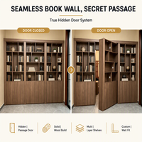 Porte secrète en bois massif avec bibliothèque intégrée, étagères de rangement multi-niveaux, porte coulissante dissimulée pour villa, bureau, sur mesure