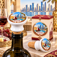 Bouchon de bouteille en céramique souvenir du Qatar, paysage urbain de Doha, paysage du désert arabe, bouchon de vin pour boutique de souvenirs