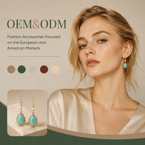 Pendientes colgantes de gancho con dos turquesas, chapados en oro antiguo, personalizados OEM/ODM, venta al por mayor - Product Image 1