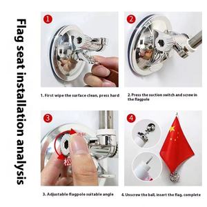 Base de mât de drapeau externe à ventouse pour <span class=keywords><strong>voiture</strong></span>, avec ventouse pour drapeau national rouge, pour défilé automobile de la Fête Nationale, modèle drapeau rouge cinq étoiles - Product Image 3