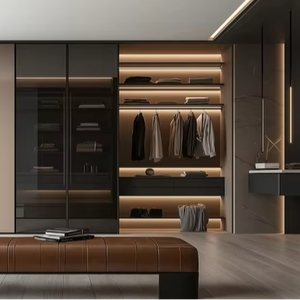 Armoire sur mesure de luxe pour la maison, portes en bois massif, style européen moderne, écologique, grande capacité, gain de place pour l'appartement, chambre à coucher - Product Image 1