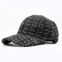 Gorra de Tweed a cuadros en blanco y negro para mujer de otoño e invierno, sombrero de 6 paneles, sombrero de moda para mujer, gorras deportivas para mujer, gorra de béisbol