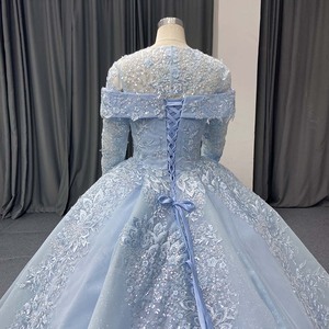Vestido de Quinceañera Lsany282 Azul Hielo de Lujo con Cuello Ilusión, Manga Larga, Apliques de Encaje Plateado y Brillo, Vestido de Princesa Jancember - Product Image 5