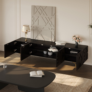 AJUNION <span class=keywords><strong>Meuble</strong></span> <span class=keywords><strong>TV</strong></span> moderne du milieu du siècle Table <span class=keywords><strong>TV</strong></span> en bois <span class=keywords><strong>Meuble</strong></span> multimédia de salon Placage de chêne <span class=keywords><strong>Meuble</strong></span> <span class=keywords><strong>TV</strong></span> en MDF avec pieds en métal - Product Image 3