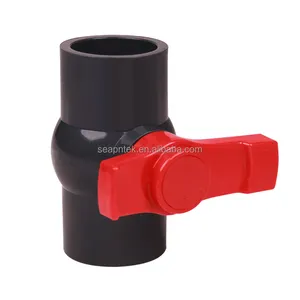 Válvulas negras Bola UPVC Válvulas de agua de plástico con mango rojo cuadrado