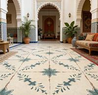 Carrelage en céramique de style rustique vintage 200x200mm avec motif bleu marocain et bords vieillis pour décoration de pièce de style méditerranéen