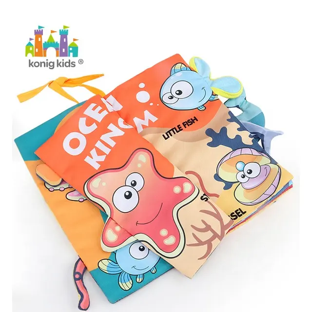 كتاب تعليم Konig للأطفال بتصميم جديد طري مكتوب عليه محيط مطبوع عليه حيوانات ثلاثية الأبعاد كتاب قماش للأطفال الصغار