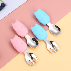 Juego de tenedor y cuchara para bebé, acero inoxidable 316, mango corto, sin Bpa, para bebés de 0 a 12 meses, vajilla para niños - Product Image 4