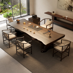 Nouvel ensemble de table à thé en bois massif de style chinois pour usage professionnel, idéal pour la préparation du thé, avec chaises pour salles de réception - Product Image 2