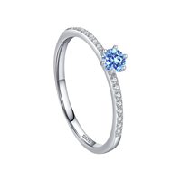 Ada Jewelry - Anillo de Plata de Ley 925 con Circonita Azul, Estilo Simple y Elegante para el Dedo Índice