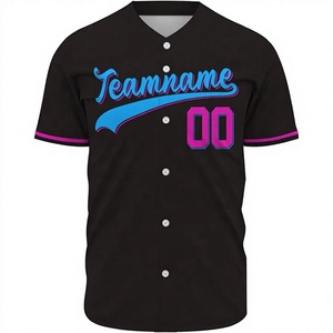 Camiseta de Béisbol Personalizada Unisex Negra de Manga Corta con Tirantes en T, Botones al Frente, Impresión de Nombre y Número del Equipo, Transpirable y que Absorbe la Humedad - Product Image 1