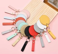 Lanson Miroirs ronds personnalisés promotionnels Miroir porte-clés compact en cuir PU Petit miroir de poche pour maquillage