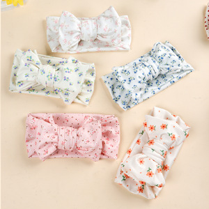 Diadema Ancha con Lazo para Bebé, Estampado Floral, Elástica y Suave, Turbante para Bebé, Bandas Elásticas para el Cabello de Bebés, Accesorios para el Cabello de Recién Nacidos - Product Image 1