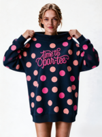 Sweat-shirt tendance pour femmes à col montant à pois, longueur allongée, avec logo brodé personnalisé