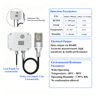 Transmisor de Calidad del Aire Multigas con Sonda Dividida, Sensor de CO2, Formaldehído, TVOC, Temperatura y Humedad, Salida RS485 para Monitoreo Ambiental