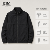 Veste utilitaire zippée pour homme, col montant, en nylon léger, fermeture à boutons-pression, poignets élastiques, idéale pour superposer, logo personnalisé, commande en gros