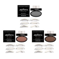 Zephoco Kit de tampons à poudre pour sourcils imperméables, 3 paires de pochoirs, sourcils 3D naturels longue durée, application facile, pour le quotidien, 6g