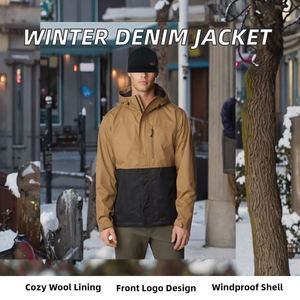 Chaqueta vaquera de invierno para hombre, estilo holgado, con logo frontal personalizado, detalles de cremallera y botones, cortavientos de lona. - Product Image 2