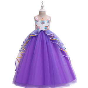 Robe de Soirée d'Anniversaire pour Filles, Modèle Licorne, en Dentelle et Volants, Collection Été, Vente en Gros ODM DJS009 - Product Image 2