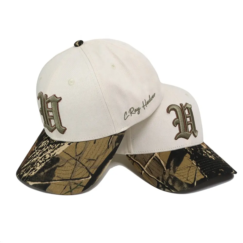 Vente en gros de chapeaux personnalisés de haute qualité casquettes brodées avec sublimation casquettes à motif camouflage avec bouton pression casquettes de baseball