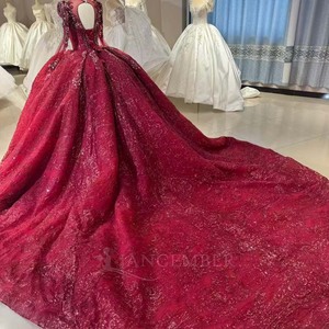Dw0202 Handmade Crystals Rhinestones Pearls Beaded Red Lace Appliques Vintage Wedding Ball Gown Quinceanera Dresses Jancemebr - Product Image 5