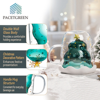 Mug en verre à double paroi de Noël de 300 ml, tasse à café isolée avec motif d'arbre de Noël, mug à thé au lait en verre borosilicate avec motif de flocon de neige et poignée