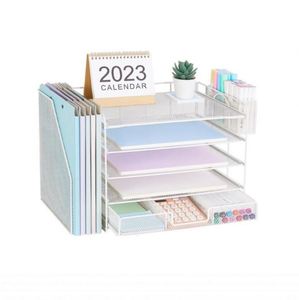 Metal Paper Tray <b>Organizer</b> Mesh <b>File</b> Holder 5 Tier Desk <b>Organizers</b> with Pen Holder, Office Desk Accessories Desktop Organization - Product Image 4