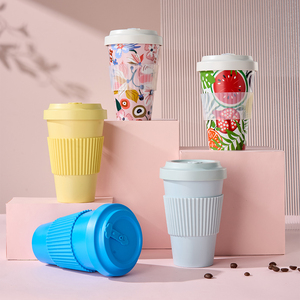 Tasses de voyage écologiques RPET 400ml Tasse à café en plastique <span class=keywords><strong>réutilisable</strong></span> écologique avec couvercle et manchon - Product Image 1