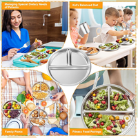 Assiettes rondes en acier inoxydable 304 en gros avec 3 compartiments pour enfants