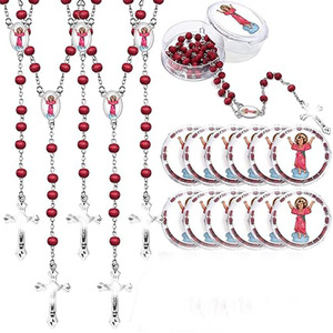 Chapelet de perles en bois parfumées de 6mm avec collier à aiguilles incurvées dans une boîte-cadeau-cadeau de baptême Sainte Marie, Saint Esprit et Saint Nino - Product Image 5