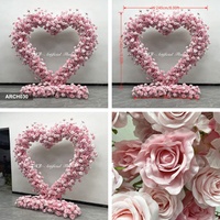 Roze rozen hartvormige boog 8x8ft bruiloft decoratie achtergrond hartvormige boog met bloemenarrangement kunstmatige liefdeshart bloemen en boog