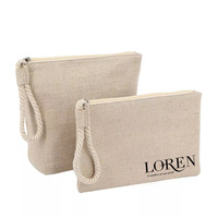 Trousse cosmétique en coton écologique et lin Pochette de maquillage en toile de coton Signature Pochette de voyage en toile de jute avec logo personnalisé