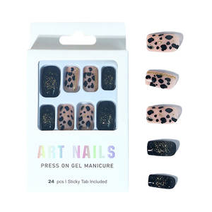 Design personnalisé unique léopard presse sur <span class=keywords><strong>ongle</strong></span> pour femmes longueur moyenne carré <span class=keywords><strong>anime</strong></span> <span class=keywords><strong>faux</strong></span> <span class=keywords><strong>ongle</strong></span> or paillettes noir nude colle ongles conseils - Product Image 6