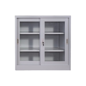 Armoire de classement en acier demi-hauteur H900mm avec 2 portes coulissantes en verre, casier de rangement métallique pour dossiers de bureau - Product Image 2
