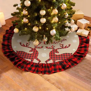 Ourwarm Vrolijk Kerstfeest Producten Stof Geweven Rendier Mat Thuis Decoratie Plaid Kragen Kerstboom Rok