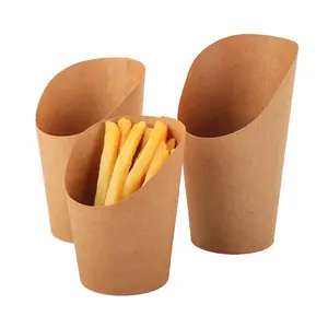 Brown kraft chip french fries holder disposable paper cup snack food grade cup