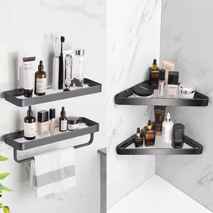 Étagère d'organisateur d'angle de salle de bain en <span class=keywords><strong>verre</strong></span> noir adhésif et <span class=keywords><strong>porte</strong></span>-shampooing de caddies de <span class=keywords><strong>douche</strong></span> montés <span class=keywords><strong>sur</strong></span> perceuse avec supports en aluminium - Product Image 6
