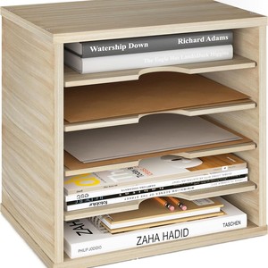 Solid Wood Multi Layer <b>File</b> Storage Rack 5 Floors Office Desktop <b>Organizer</b> Stackable Book Shelf - Product Image 3