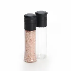 350ml trasparente conveniente spezie sale macinapepe bottiglia di plastica PET con smerigliatrice