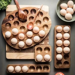 Wooden Egg Storage Box Acacia Wood Egg Tray Divided Design <b>Kitchen</b> Freshness Preservation - Product Image 3