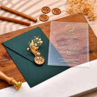 Invitation de luxe en acrylique avec feuille d'or pour Sweet 16, enveloppe rose poudré, sceau de cire, impression personnalisée