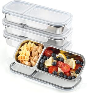 Récipients à collation en acier inoxydable avec couvercles 2/3 compartiments Bento Lunch Snack Boxes pour adultes Boîte à lunch réutilisable pour la préparation des repas - Product Image 1