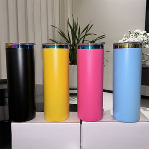 Bicchieri dritti placcati arcobaleno da 20 once isolati a doppia parete in acciaio inox Skinny Tumbler tazze all'ingrosso con coperchio e paglia - Product Image 1