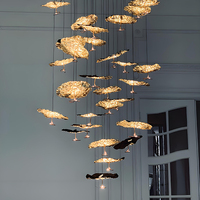 Lámpara de araña LED de hoja de loto de cobre y latón moderno, lámpara colgante de techo, accesorios para escalera, Hotel, Villa, vestíbulo, banquete